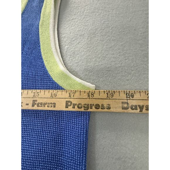 St John Yellow Label Santana Knit Sleeveless Top M Blue Green Wool Blend Preppy - Picture 5 of 13